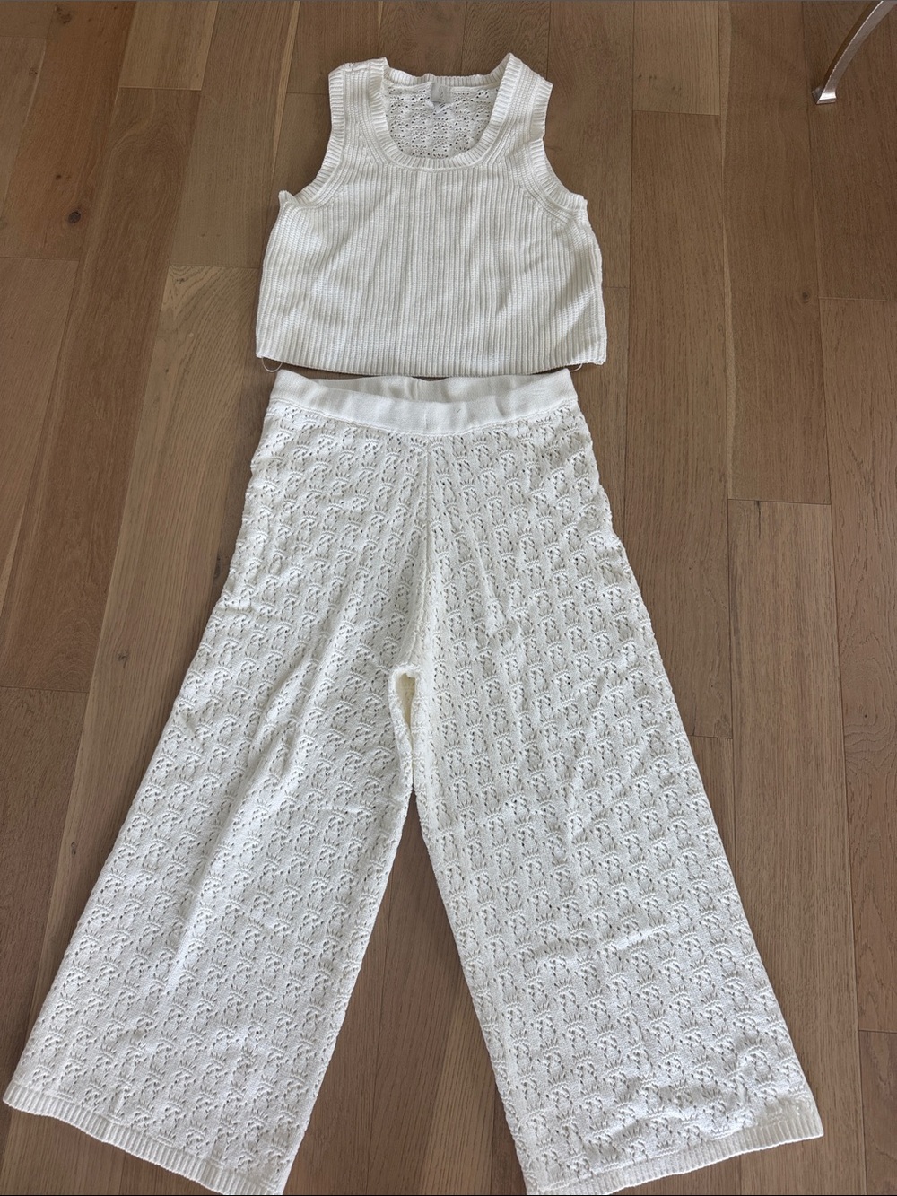 Joie Cream Knit Wide-Leg Pants and Ribbed Tank Set